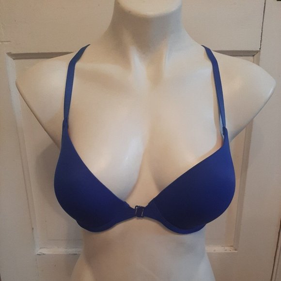 32D Victoria Secret Pink Wear Everywhere Push Up Blue Racerback Bra Front Close - Picture 5 of 11